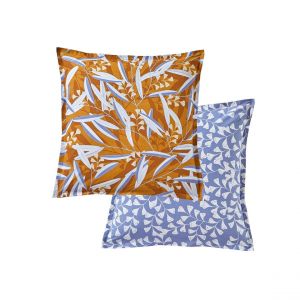 Blanc des vosges Taie d'oreiller BOTANICO double face Jaune Ocre