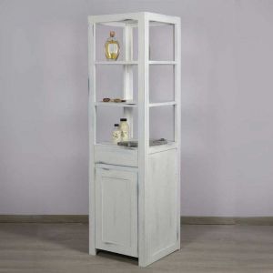 Saniteck - Colonne de rangement salle de bain sur pied en bois blanc - teck blanchi