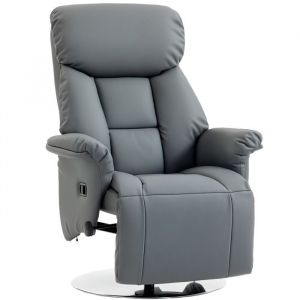 Homcom Fauteuil de relaxation - inclinable pivotant repose-pied r&eacute;glable - jusqu'&agrave; 120kg - pour salon chambre home cin&eacute;ma - gris