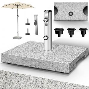 Tillvex Pied de parasol en granit avec poign&eacute;e de transport, gris - 27 kg, rectangulaire Pied de parasol avec tube en acier inoxydable Pied de