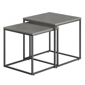 Table basse carrée, 2 pièces - béton / pieds noirs