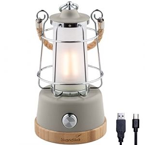 Skandika Lampe LED Kiruna - Lampe de Camping rétro avec Powerbank - Rechargeable - USB - 75 h Autonomie - beige