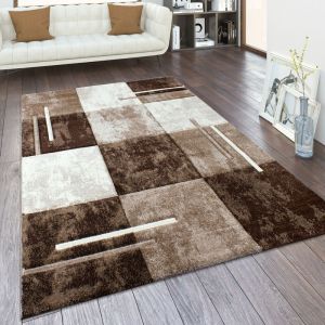 Paco Home Tapis De Salon Poil Ras Aspect 3D Vintage Découpe De Contour Motif Moderne 200x290 cm, Beige Marron