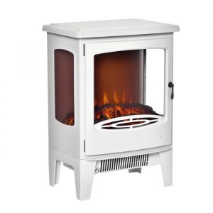 Homcom Chemin&eacute;e &eacute;lectrique - n&eacute;o-r&eacute;tro - 900-1800 W Simulation Flammes LED luminosit&eacute; r&eacute;glable - Acier - 39x26x54.8cm - Blanc