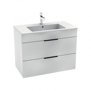 Jika (Groupe Roca) Cube Meuble de salle de bain blanc 2 tiroirs 79x42.2x62.2cm + Lavabo en c&eacute;ramique blanche et trop plein (H4537621763001)