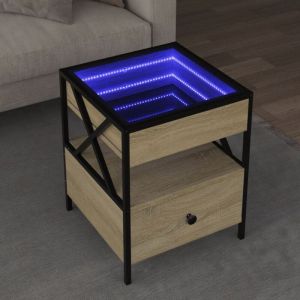 VidaXL Table basse avec LED Infinity chêne sonoma 40x40x51 cm, table latérale, table de salon, table d'accent, bout de canapé, table centrale