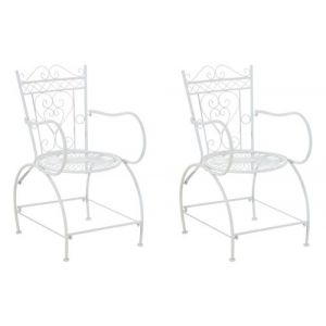 CLP Lot de 2 chaises de jardin en métal Blanc