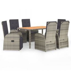 VidaXL Mobilier &agrave; d&icirc;ner de jardin et coussins 7 pcs gris rotin