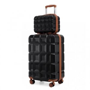 Set de 2 Valises Cabine 54x34x22cm Valise de Voyage Rigide Trolley a roulettes avec Serrure TSA et Portable Vanity Case, Noir/Brun
