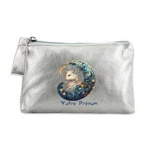 Trousse de maquillage et pochette Taperso argent motif chat lune et etoile personnalisable