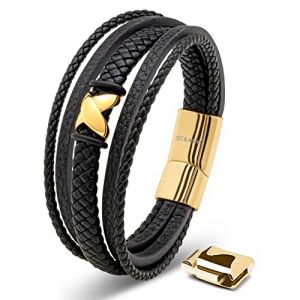 Bracelet en Cuir pour Homme SERASAR B032-17 Or Bijoux &eacute;l&eacute;gants et tendance cadeau de No&euml;l parfait pour mari ou petit ami.