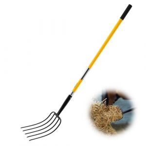 Fourche de Jardin à 5 Dents-VEVOR-Fourche à Foin-avec Manche en Fibre de Verre-Longueur Totale 145 cm-pour Déplacer Paille