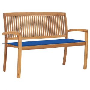 Banc de jardin meuble de patio d'extérieur terrasse empilable et coussin 128,5 x 57,5 x 90 cm bois de teck massif 02_0011658