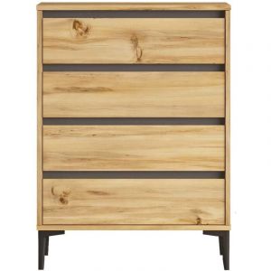 Commode 4 tiroirs Rebecca Mobili Yarala 98,5x72x45 Panneau de particules PVC Chêne Clair Gris Foncé Moderne