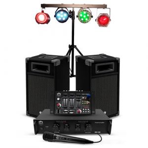 Bm sonic Kit Sono 300W BMS-DJ300-USB-BT Initiation DJ Enceintes Ampli Table de Mixage Bluetooth, Kit d'&eacute;clairage 4 effet LED