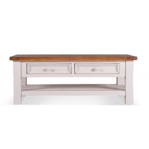 Image de Décoration d'Autrefois Table basse 2 Tiroirs Bois Blanc 120x65x45cm