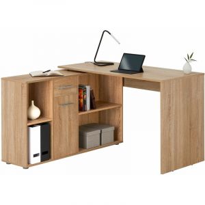 Image de Idimex Bureau d'angle CARMEN table avec meuble de rangement intégré et modulable avec 4 étagères 1 porte et 1 tiroir, décor chêne sonoma