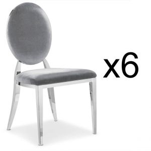 Menzzo Lot de 6 chaises médaillon Sofia Velours Argent