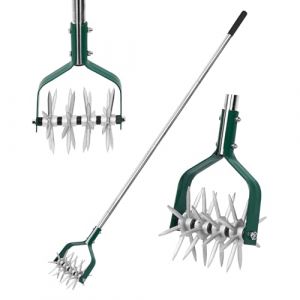Yeelor Adjustable Rotary Tiller with SS Handle and Removable Solid Metal Teeth for Garden Lawn and Manual for Loosening and Mixing