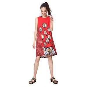 Image de Desigual Dress Sleeveless Vento Woman Red, Robe Femme, Rouge (Rojo 3061), Taille S