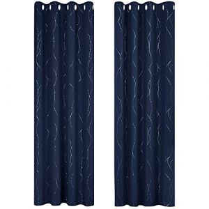 Image de Deconovo Lot de 2 Rideaux Occultants Thermique Rideaux Motif Point Argenté à oeillet 140x245cm Blue Marine