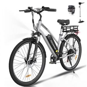 Vtt électrique argent + panier 28 pouces