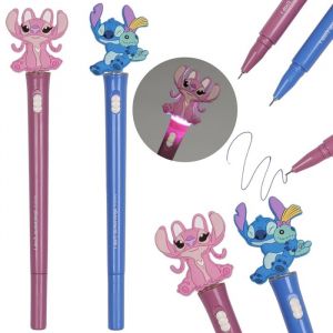 DISNEY Stitch 2x Stylo gel LUMINEUX encre bleue école stylo avec figurine SET