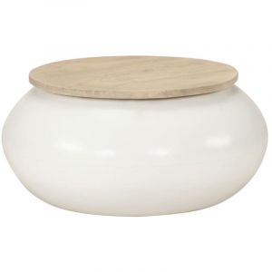 VidaXL Table Basse, Table d'Appoint Ronde avec Base, Bout de Canapé, Meuble de Salon Salle de Séjour Intérieur, Blanc Bois de Manguier Massif