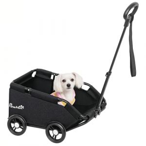 Pawhut Poussette pour chien - pliable - &agrave; 4 roues - avec tige de pouss&eacute;e r&eacute;glable - pour chiens miniatures jusqu'&agrave; 4 kg - noir