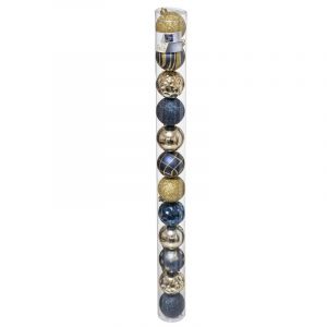 Kit de 12 boules de Noël 60 mm Bleu et or