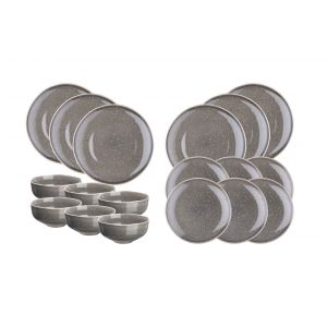 Set vaisselle 18 pi&egrave;ces en gr&egrave;s gris