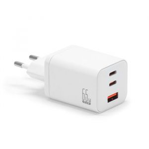 Waytex Chargeur USB C 65W GaN 3 Ports Compact, 2 x USBC + 1 x USB A, Charge Ultra Rapide 65W PD Sécurisée, Chargeur Compatible MacBook, Surface, Laptop, iPhone, iPad, Galaxy, Android