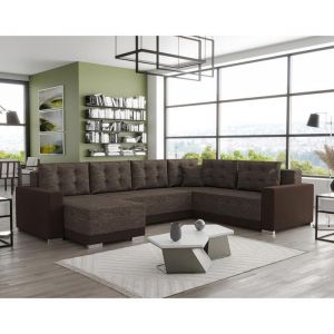 Bestmobilier - Roger - canapé panoramique d'angle réversible 7 places convertible avec coffre en tissu