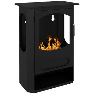 Homcom Cheminée bioéthanol design contemporain - range bûches - brûleur 1,2 L - contrôle de flamme et manche inclus - acier noir