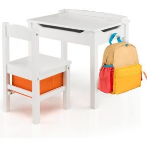 Image de Giantex Bureau Enfants en Bois avec Plateau Rabattable, Table et Chaises Enfants