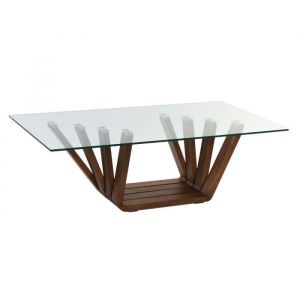 Table Basse DKD Home Decor Verre Noyer Aluminium 130 x 70 x 42 cm