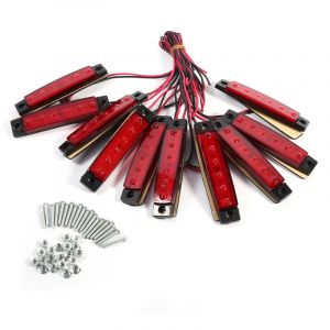Lot de 10 feux de gabarit latéraux pour remorque, 6 LED, 24 V, indicateurs rectangulaires pour camion, van, caravane, camion (rouge)