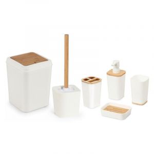 Herzberg, HG04463, Ensemble de salle de bain 6 pi&egrave;ces en bambou, design moderne, accessoires pratiques, id&eacute;al pour la d&eacute;coration int&eacute;rieure, taille : standard, couleur : cr&egrave;me