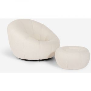 Ahd Amazing Home Design - Ensemble fauteuil bouclé blanc design avec repose-pieds pivotant Kuma