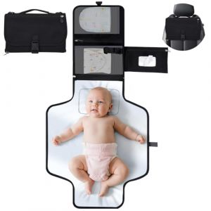 VINATO Matelas a Langer Bebe, Tapis &agrave; Langer B&eacute;b&eacute; Pliable et Portable avec Pochette Lingettes Humides, 70 x 56 cm, avec 5 Poches, Imperm&eacute;able et Lavable pour les D&eacute;placements, les Voyages