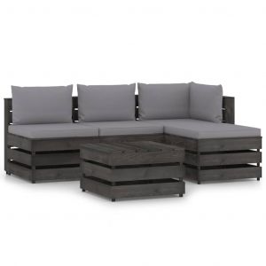 VidaXL Salon de jardin, 5 pcs, avec coussins Bois imprégné de gris