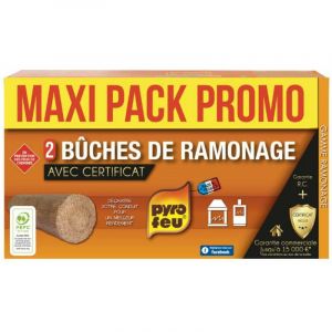 Pyrofeu Lot de 2 bûches de ramonage pour insert avec Certificat