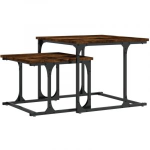 VidaXL Table basse gigogne 2 pcs ch&ecirc;ne fum&eacute; bois d'ing&eacute;nierie