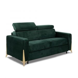 Italian Spirit Canapé convertible express 140 ROCHELLE matelas 20 cm sommier lattes velours Velluto vert forêt