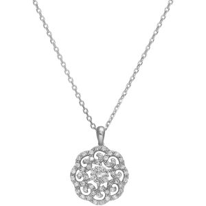 Collier Argent Pendentif Fleur Scintillante Serti Oxyde Zirconium