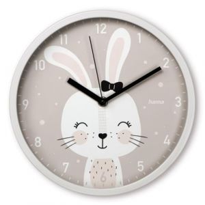 Hama Horloge Murale pour Enfant (Pendule Murale sans tic-tac, Horloge à Quartz silencieuse, Ø 25 cm, Horloge analogique, Aiguilles des Heures, Minutes et Secondes, Motif Lapin, Pile Incluse) Gris