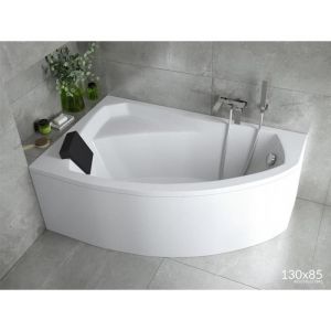 Badland - Baignoire Bain d'angle 130x85 Gauche + appui-t&ecirc;te, Siphon de bain et pieds (support) - Set 4en1 - Fabriqu&eacute; en ue rima