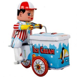 Schylling Jouet mecanique chariot de glace jouet ancien en fer blanc vendeur glacier