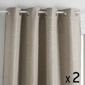 Atmosphera Lot de 2 Rideaux à œillets Occultant Jacquard coloris Beige Lin 140 x 260 cm