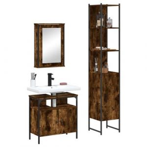 VidaXL Ensemble de meubles de salle de bain 3 pcs Ch&ecirc;ne fum&eacute;, armoire de salle de bain, armoire de bain, meuble-lavabo de salle de bain